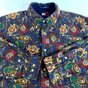 Tommy Hilfiger Equestrian Western Shirt Men Size L Navy Button Down VTG Saddles